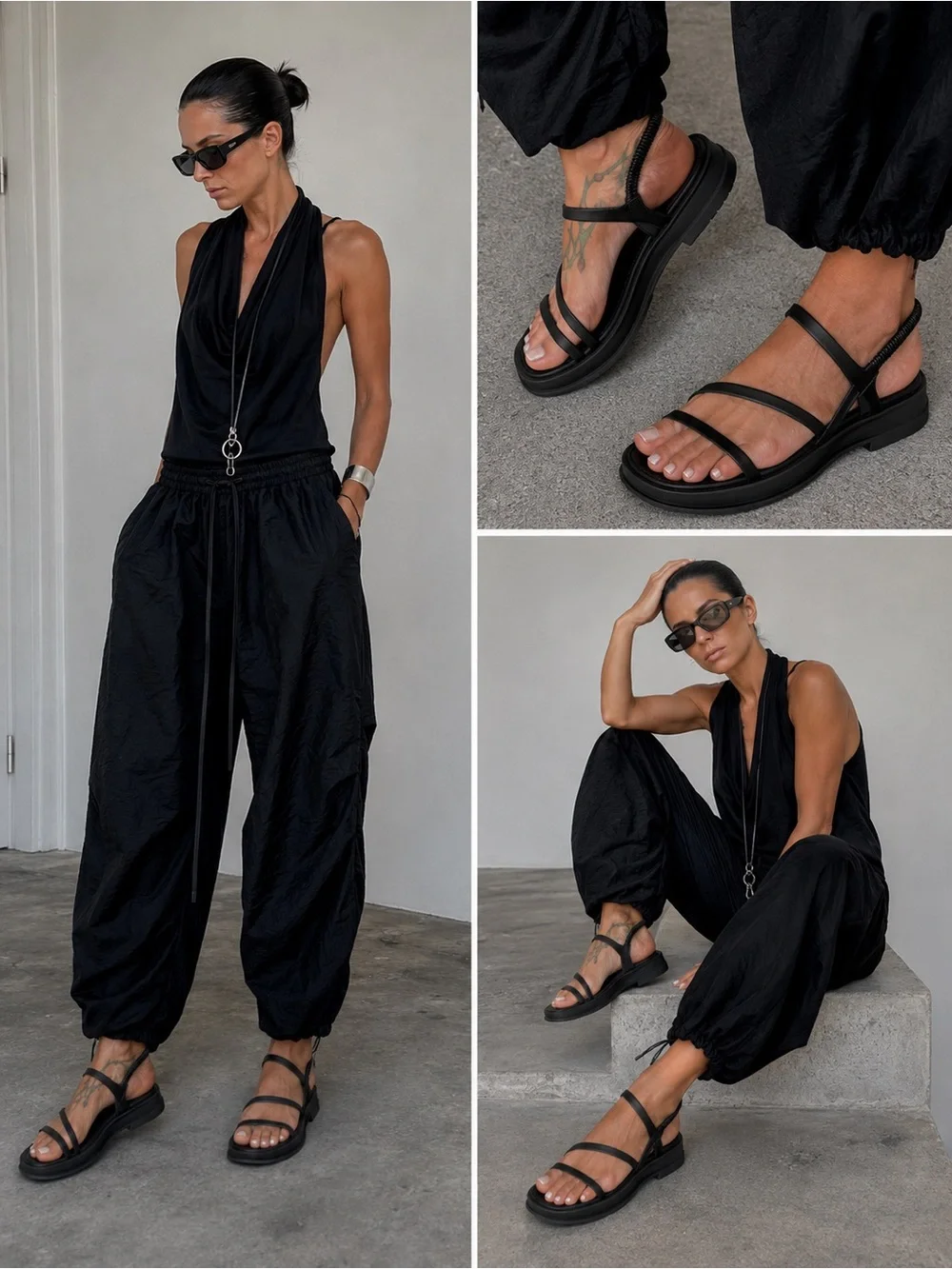 Hui Er Mei Black Strappy Platform Sandals Size 39 / US 8–8.5